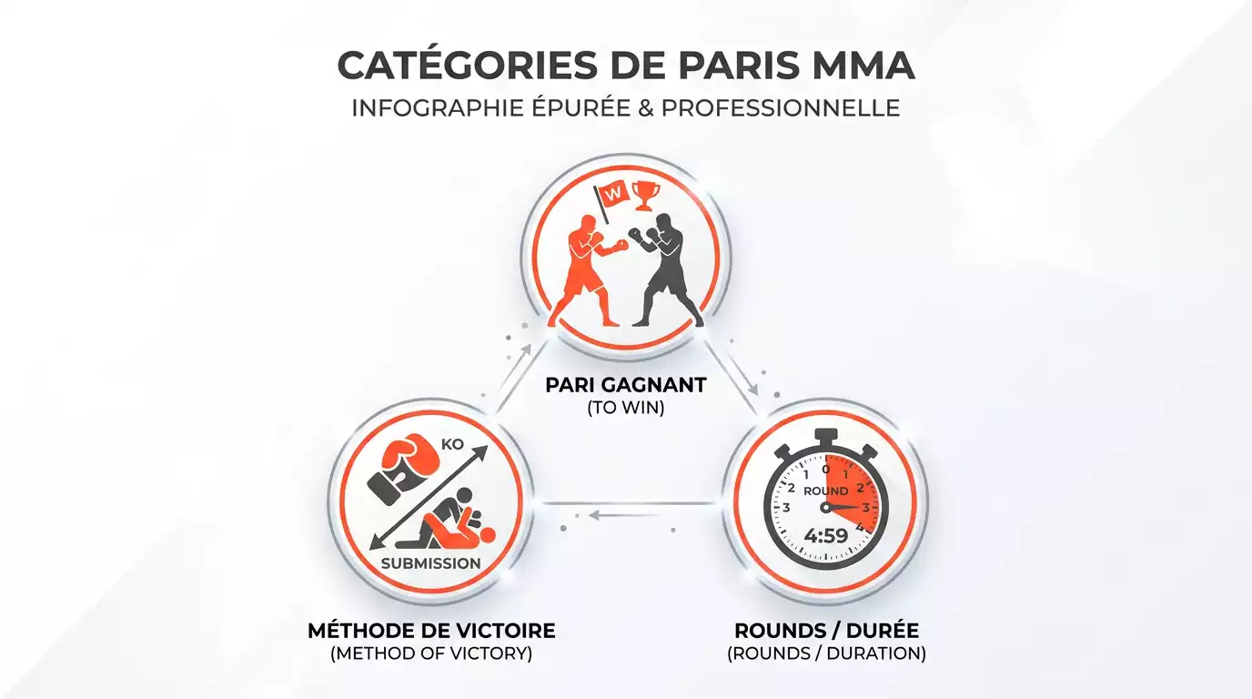 Illustration des différents types de paris disponibles sur les combats UFC